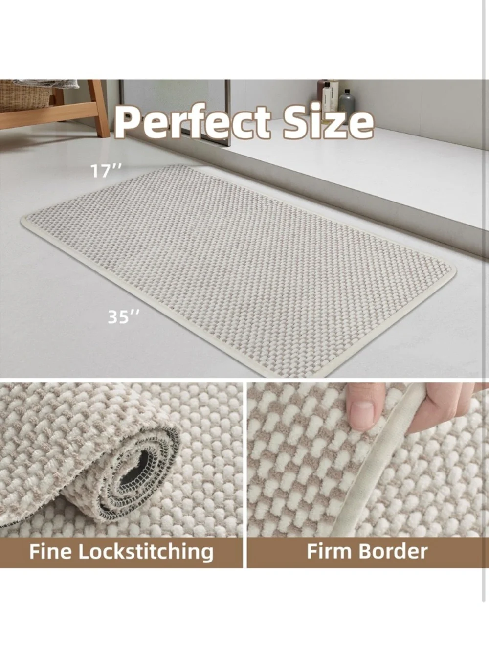 Plush Bath Mat-Super Absorbent Chenille Bathroom-Rubber back Bath Mat 17x35